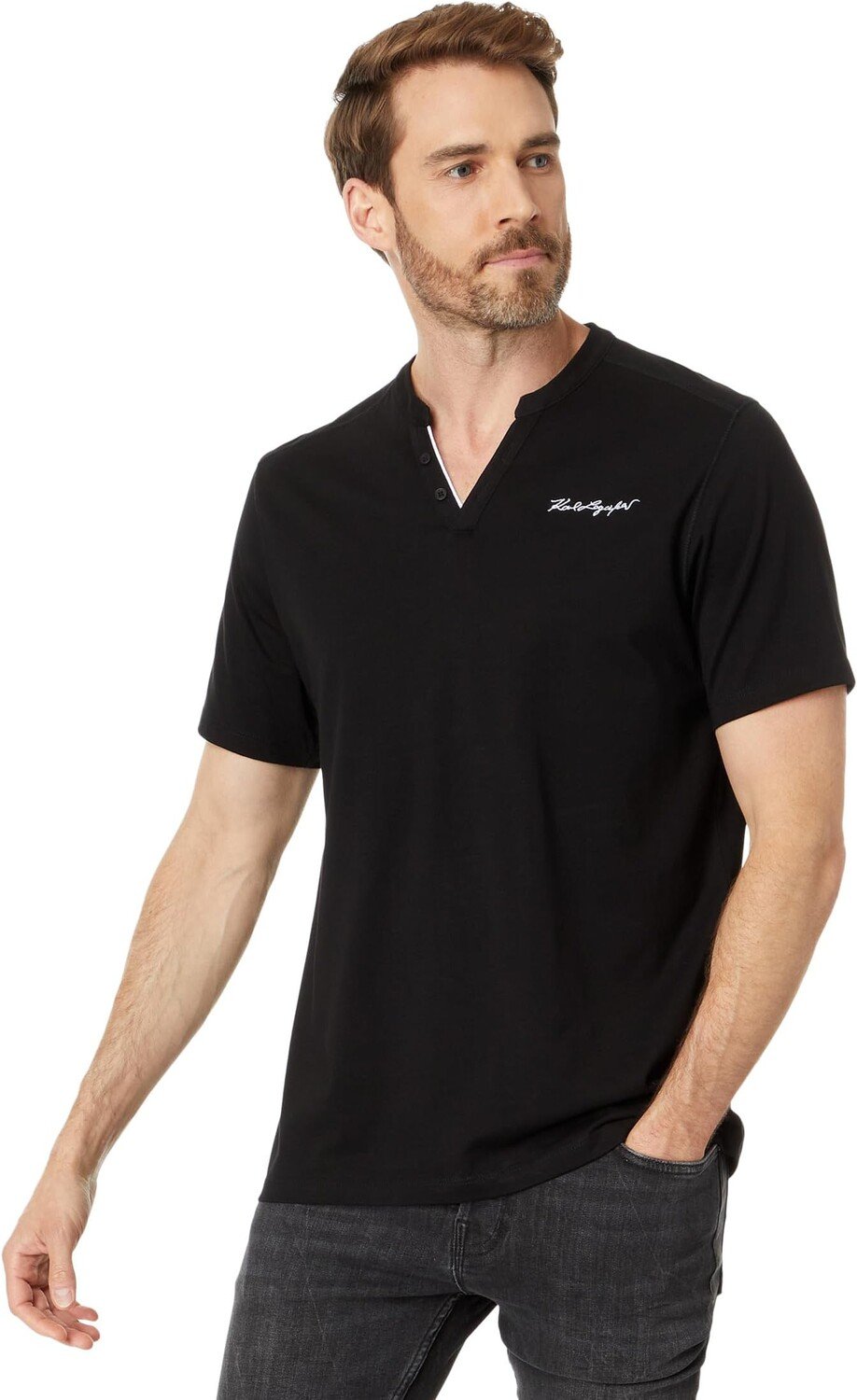 

Pima Henley с вышитым фирменным логотипом на груди Karl Lagerfeld Paris, черный