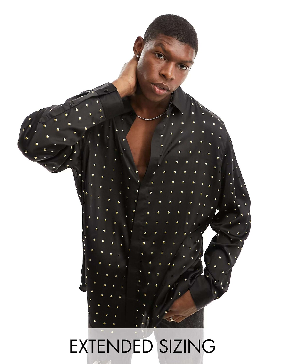 

Черная рубашка Regular с бронзовыми заклепками ASOS