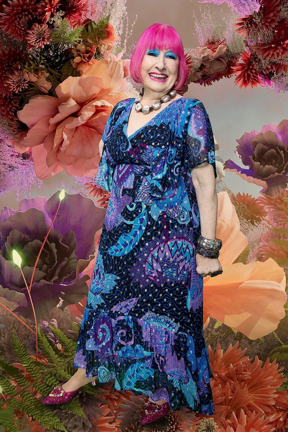 

Платье миди с блестками и цветочным принтом Zandra Rhodes Wallis, черный