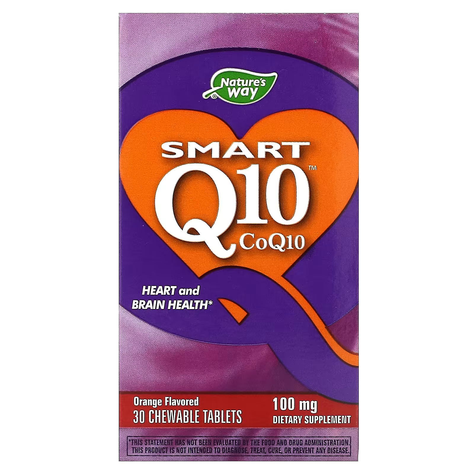 Пищевая добавка Nature's Way Smart Q10 апельсин 100 мг, 30 жевательных таблеток пищевая добавка nature s way smart q10 апельсин 100 мг 30 жевательных таблеток