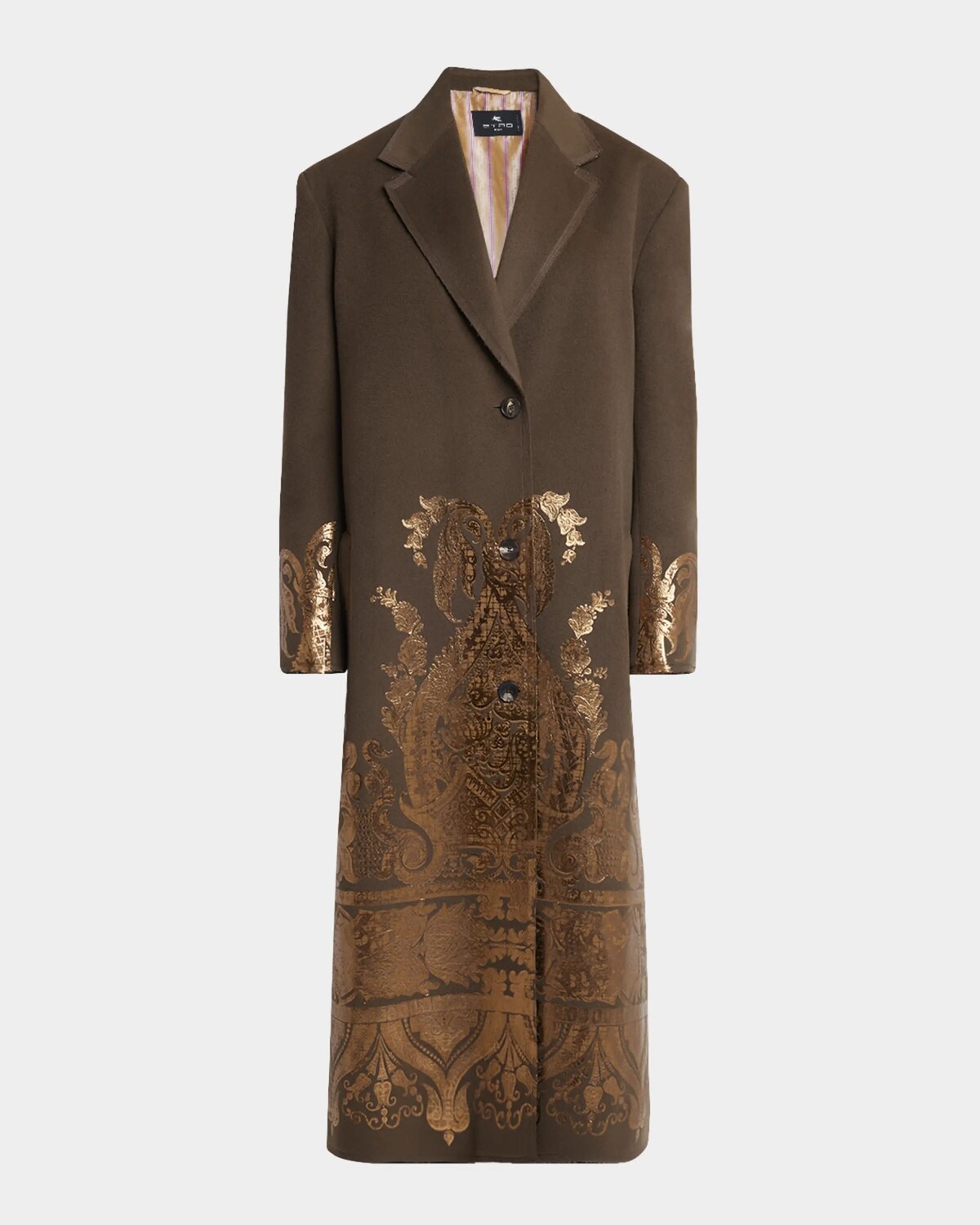 

Длинное кашемировое пальто из шерсти с узором пейсли Etro, цвет Dk Brown
