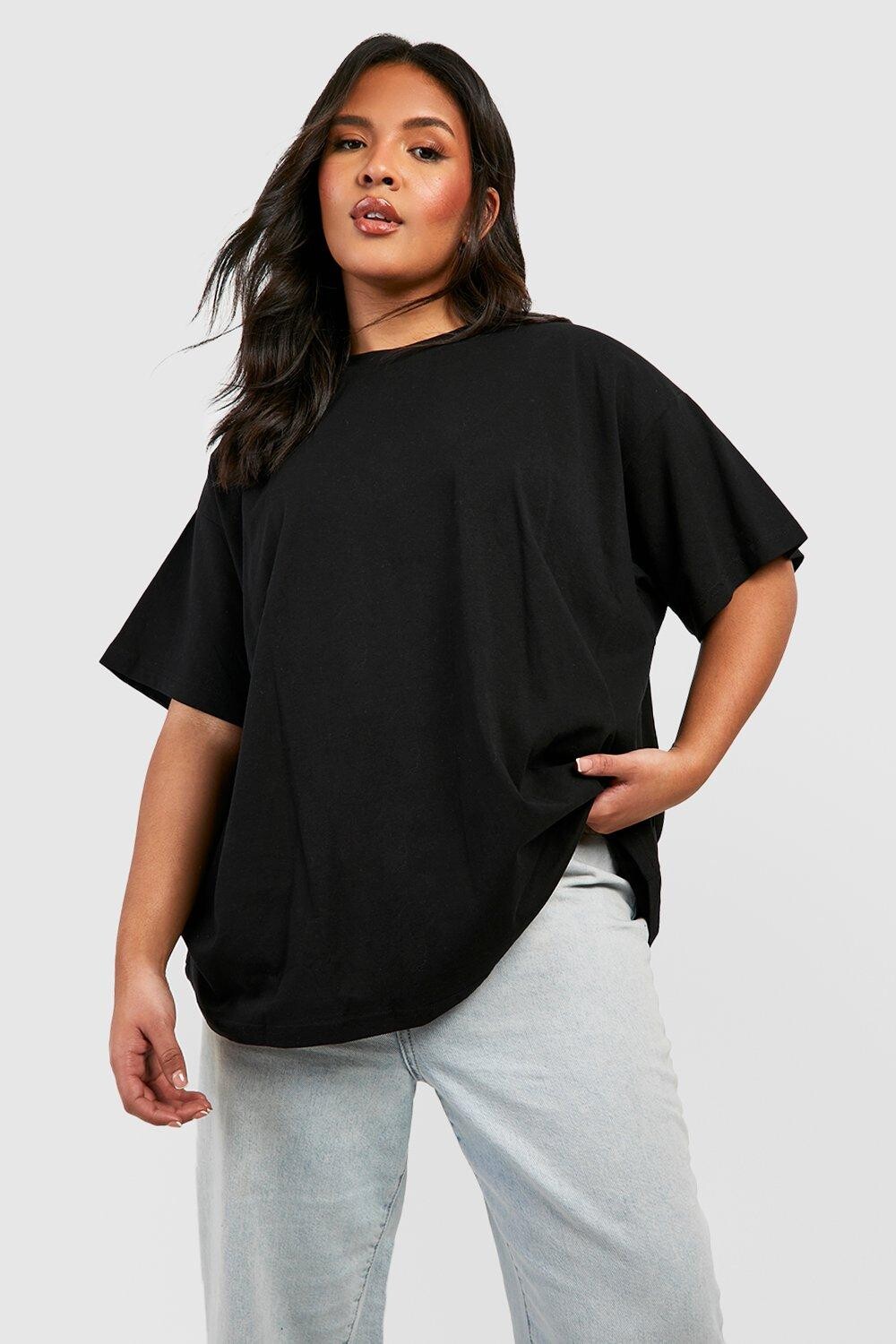 

Базовая футболка plus super oversize из хлопка с круглым вырезом Boohoo, черный