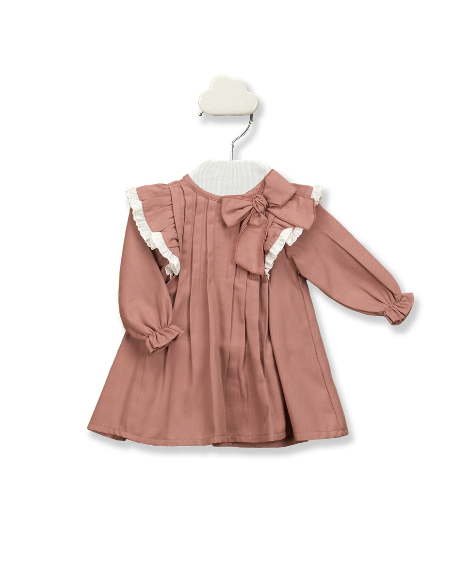 Платье для девочки с рюшами и декоративным бантом BABIDÚ, розовый платье длинное из хлопчатобумажной газовой ткани с длинными рукавами 44 бежевый