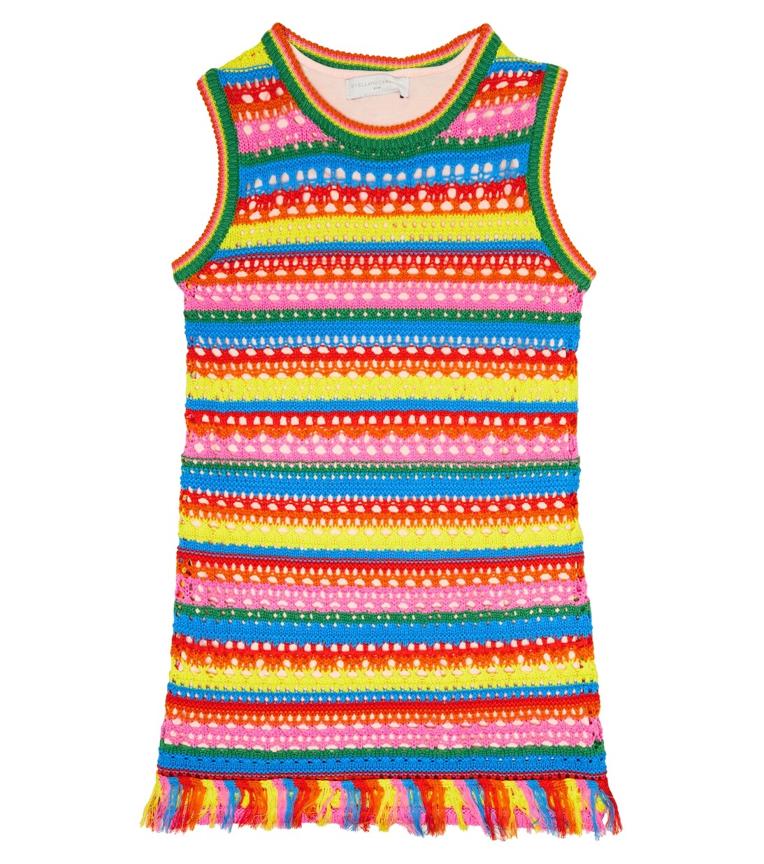 

Хлопковое мини-платье в полоску крючком Stella McCartney Kids, разноцветный