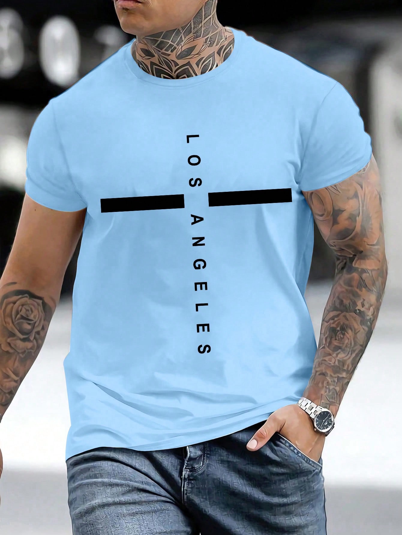 Мужская футболка с круглым вырезом и буквенным принтом Manfinity Homme, синий