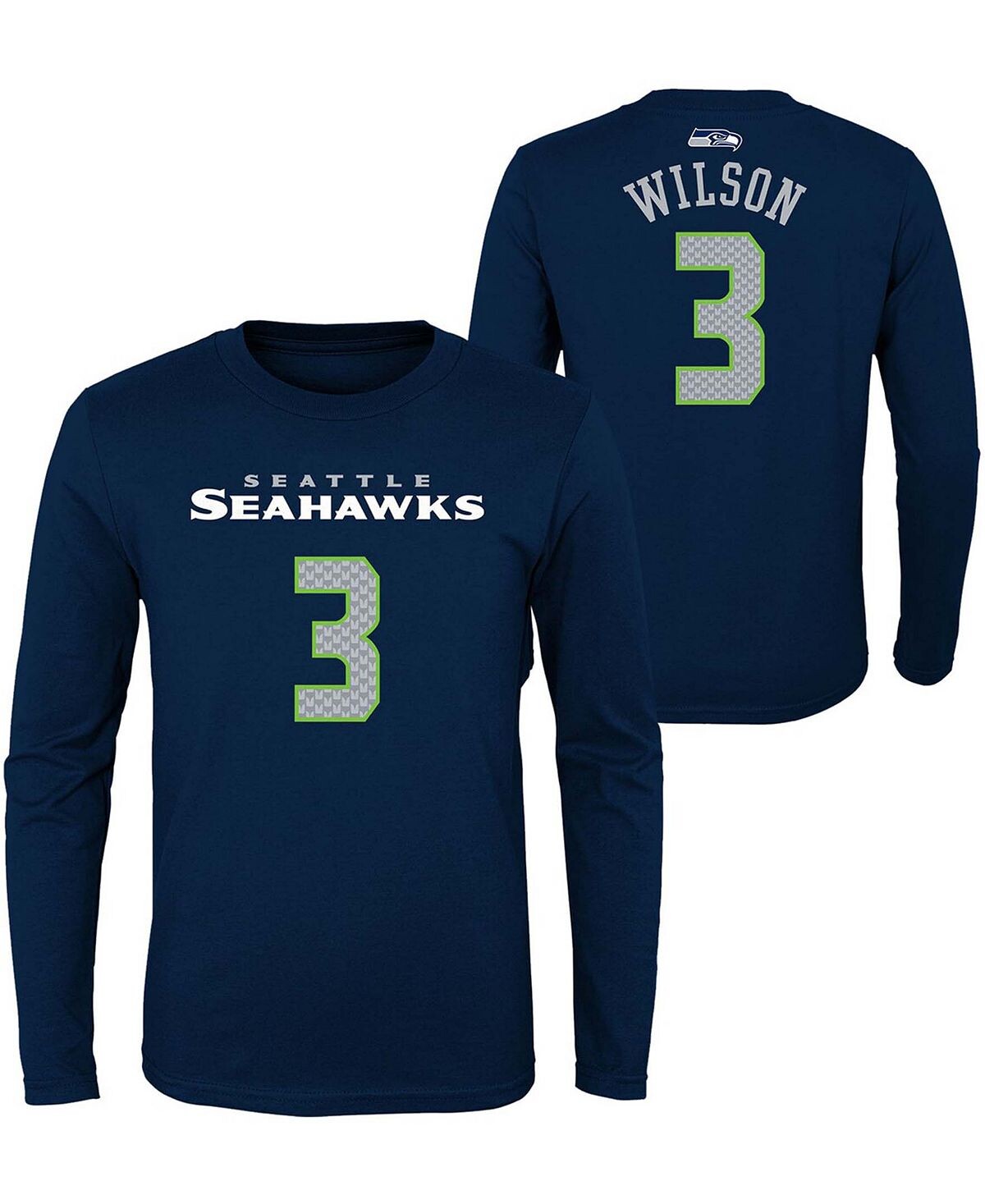 

Темно-синяя футболка с длинным рукавом для мальчиков Big Boys Seattle Seahawks Russell Wilson College, имя и номер основного снаряжения Outerstuff