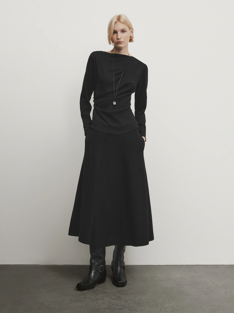 

Блузка с длинными рукавами и драпировкой Massimo Dutti, черный