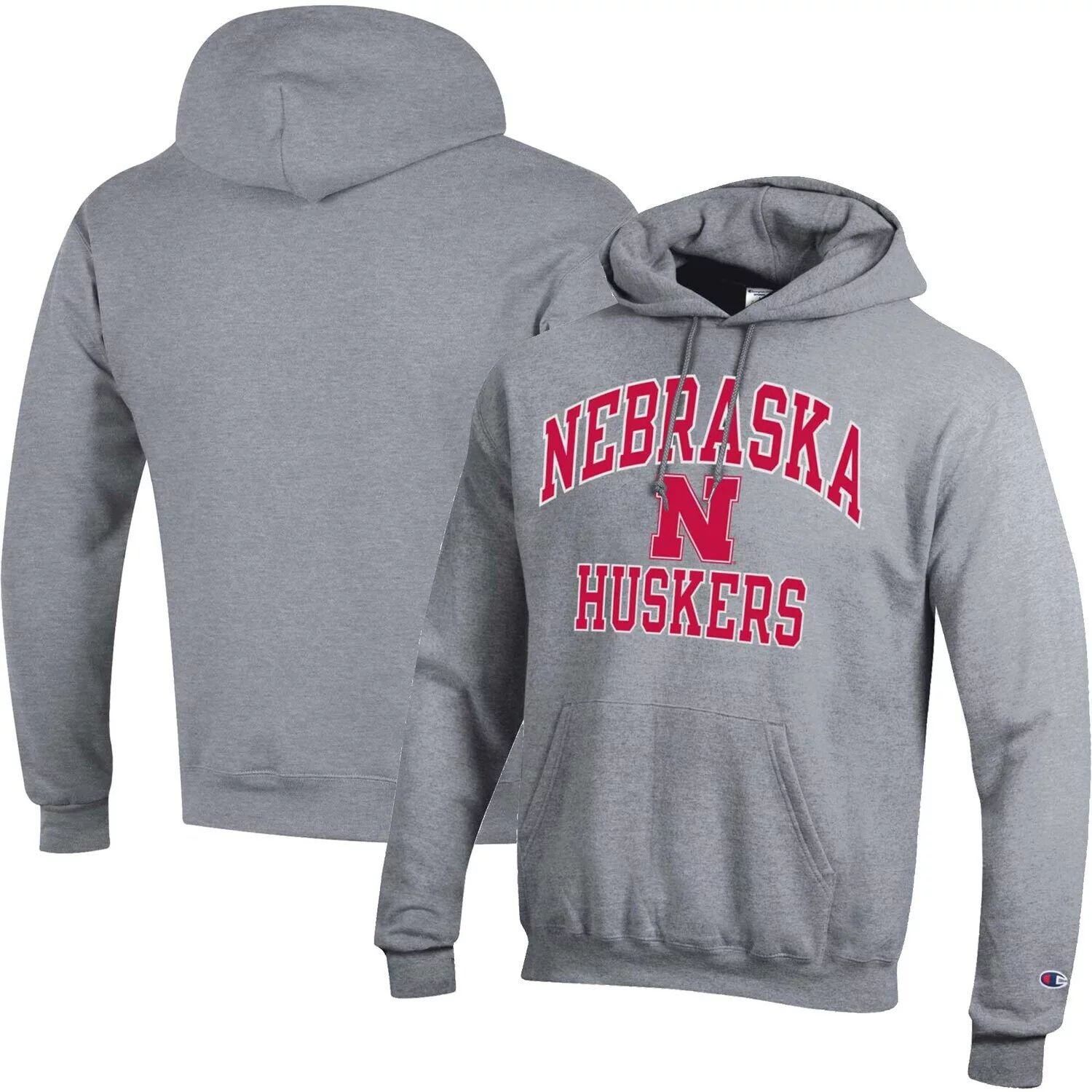 

Мужской пуловер с капюшоном Champion Heather Grey Nebraska Huskers High Motor