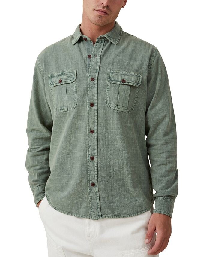 

Мужская рубашка с длинным рукавом Greenpoint COTTON ON, цвет Washed Military