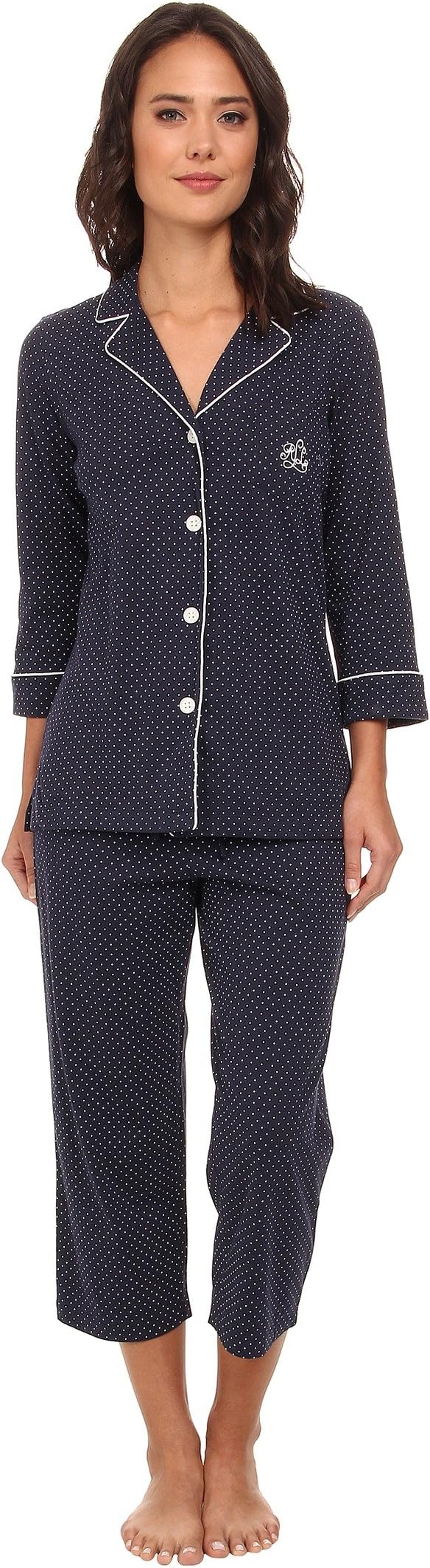 цена Пижамный комплект-капри Essentials Bingham Knits LAUREN Ralph Lauren, цвет Madeleine Dot Windsor Navy/White