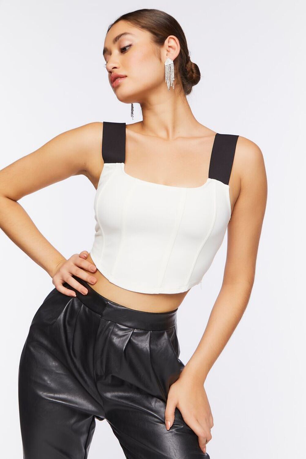 

Укороченный топ с трикотажным корсетом Ponte Forever 21, белый