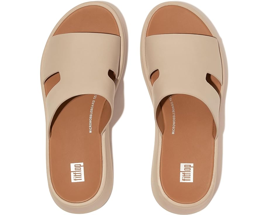 Сандалии FitFlop F-Mode Raw-Edge Leather Flatform H-Bar Slides, цвет Stone Beige