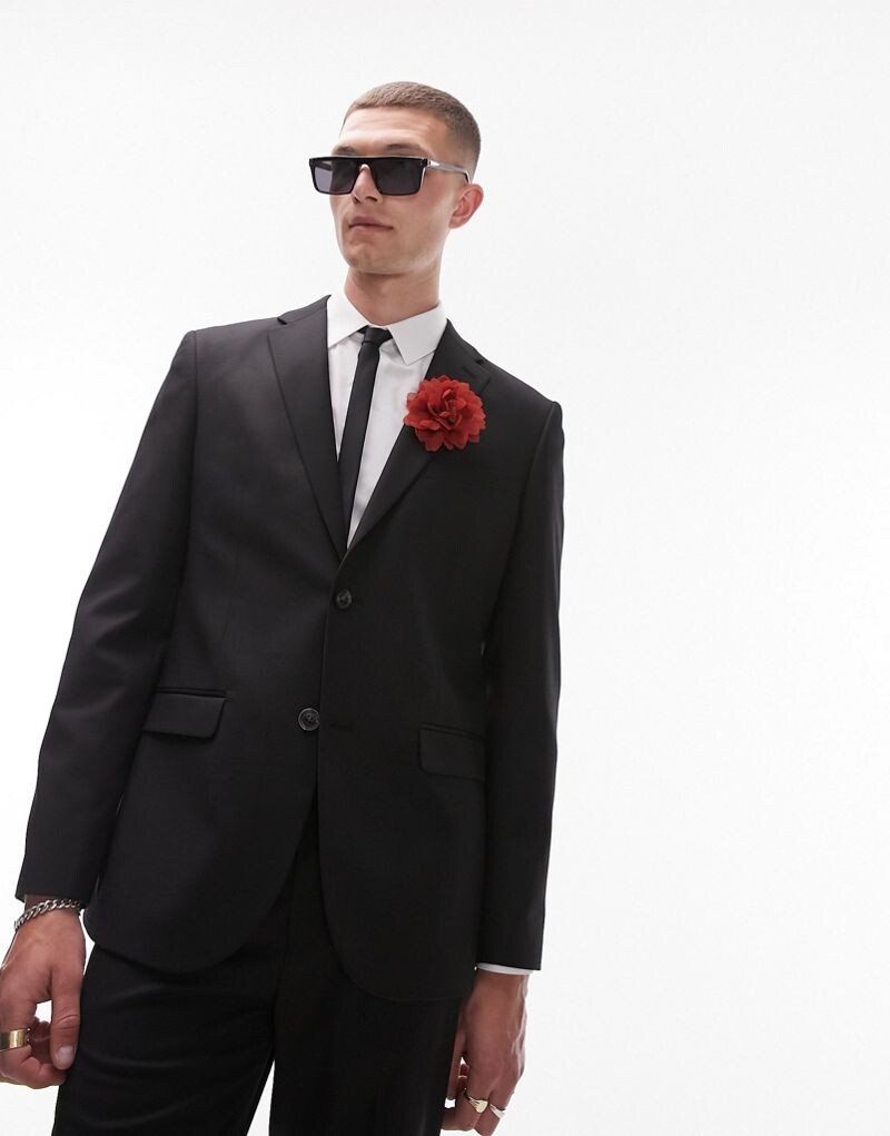 

Черная узкая куртка из шерсти стрейч Topman Premium