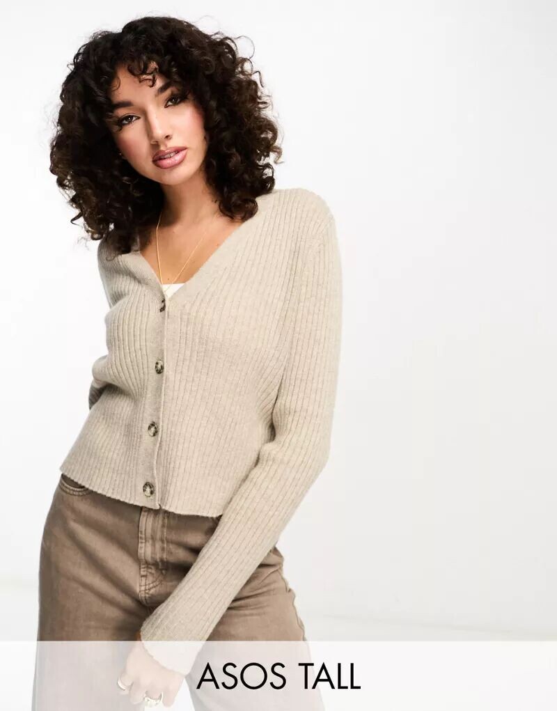 

Овсяный кардиган с V-образным вырезом ASOS DESIGN Tall
