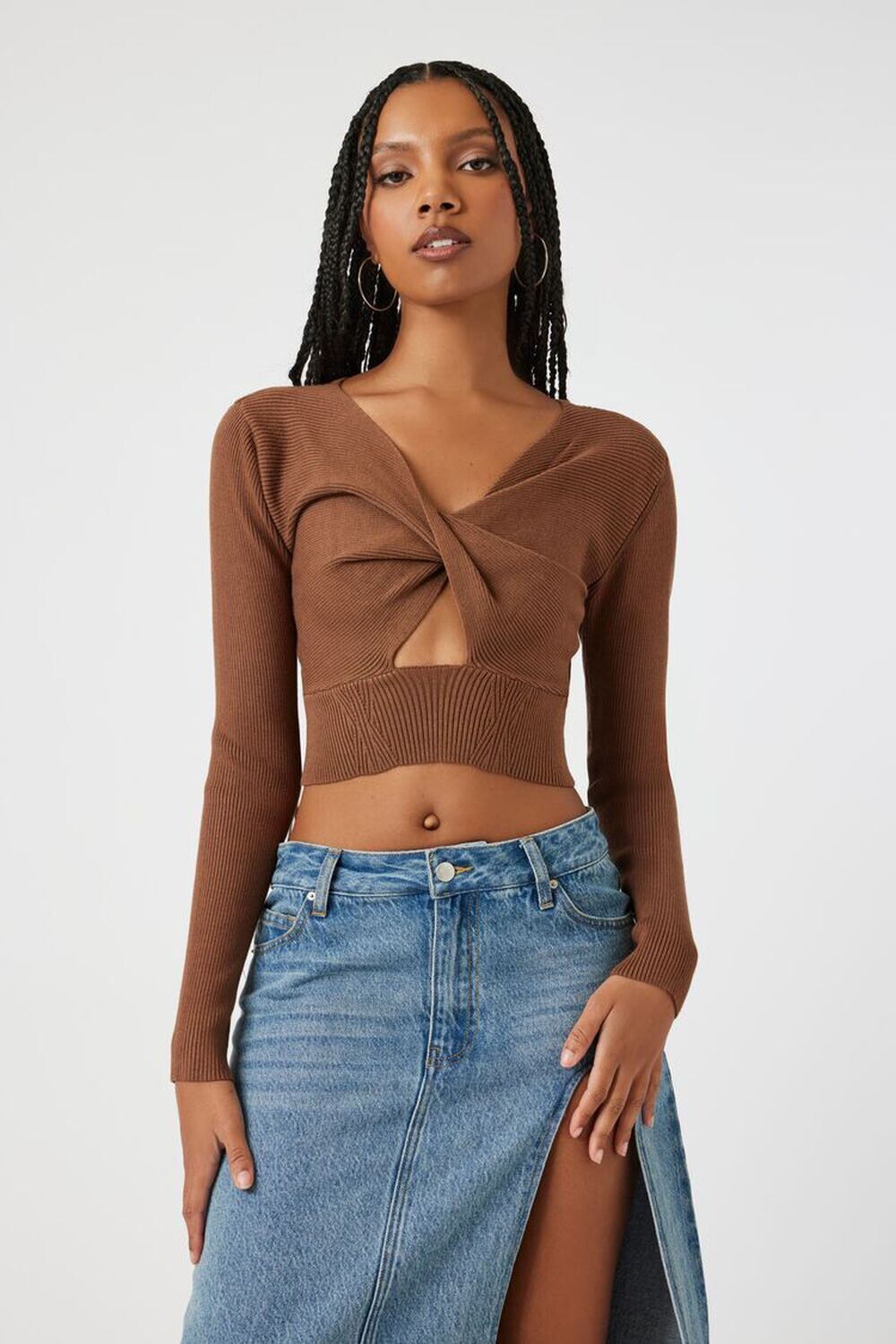 

Укороченный свитер с вырезами Forever 21, коричневый