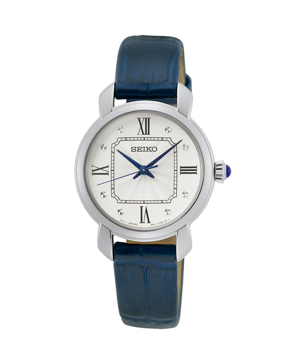Женские женские часы SUR497P2 из кожи и синего ремешка Seiko, синий высококачественные брендовые женские часы трендовые часы с арабскими цифрами классические женские полосатые нейлоновые часы с ремешком