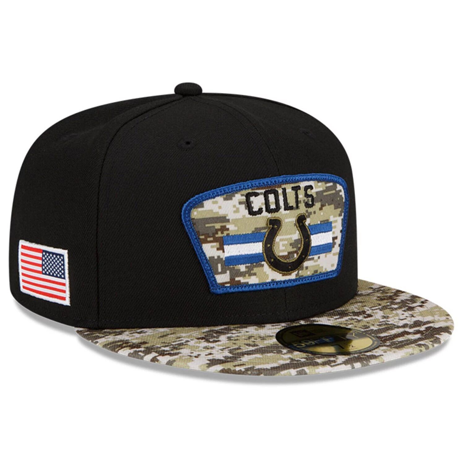 

Мужская облегающая шляпа New Era Black/Camo Indianapolis Colts 2021 Salute To Service 59FIFTY