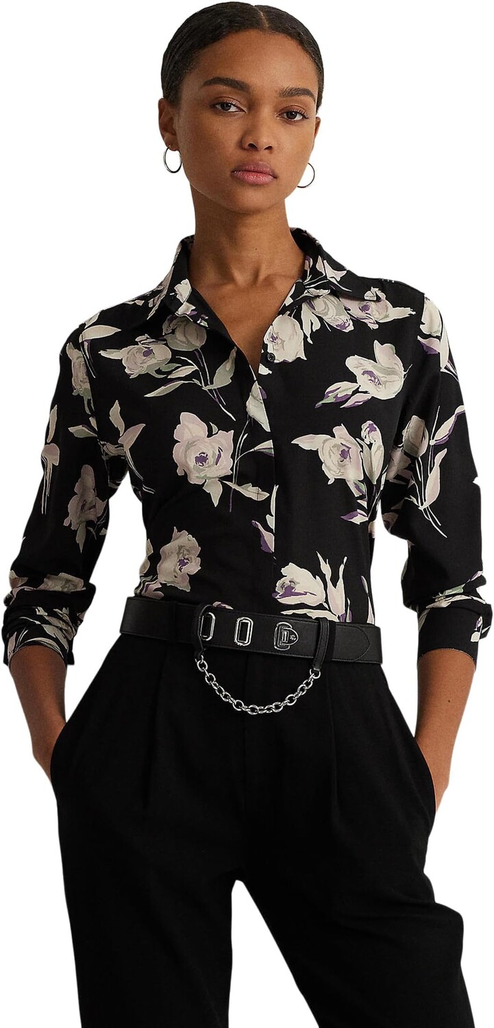 

Рубашка Lauren Ralph Lauren Petite Classic Fit Floral Crepe de Chine Shirt, цвет Black Multi