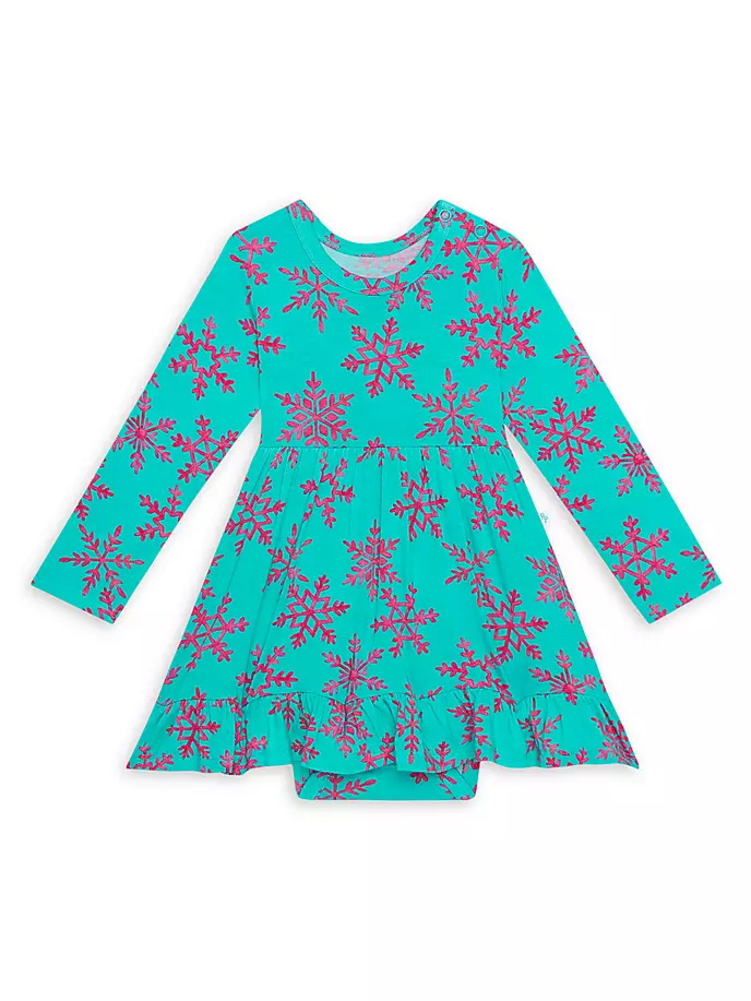 Платье-боди с длинными рукавами и рюшами для маленьких девочек «Королева снежинок» Posh Peanut, бирюзовый