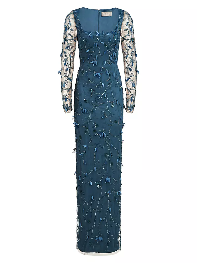 Платье Hera с длинными рукавами и аппликацией в виде лепестков Theia, синий