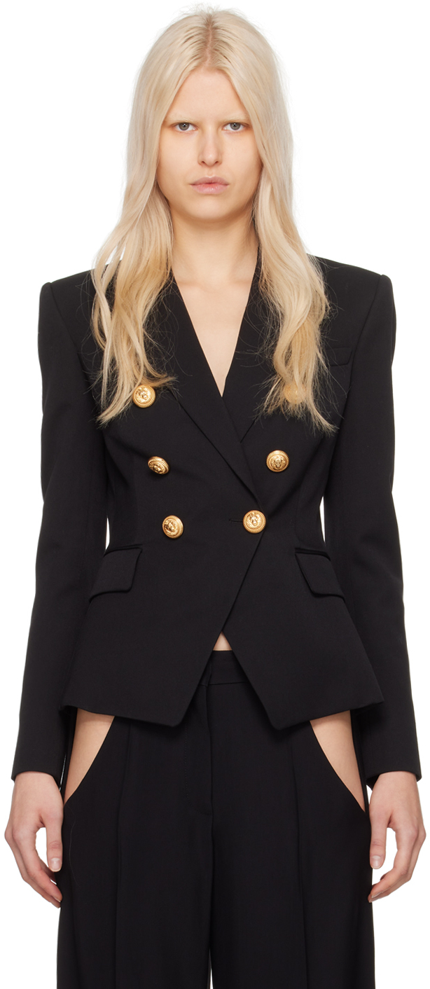 Черный двубортный пиджак Balmain, цвет Black