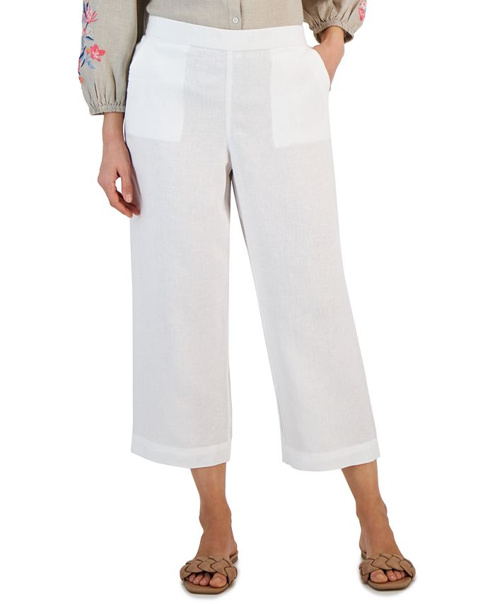 Женские льняные укороченные брюки без застежек Charter Club, белый