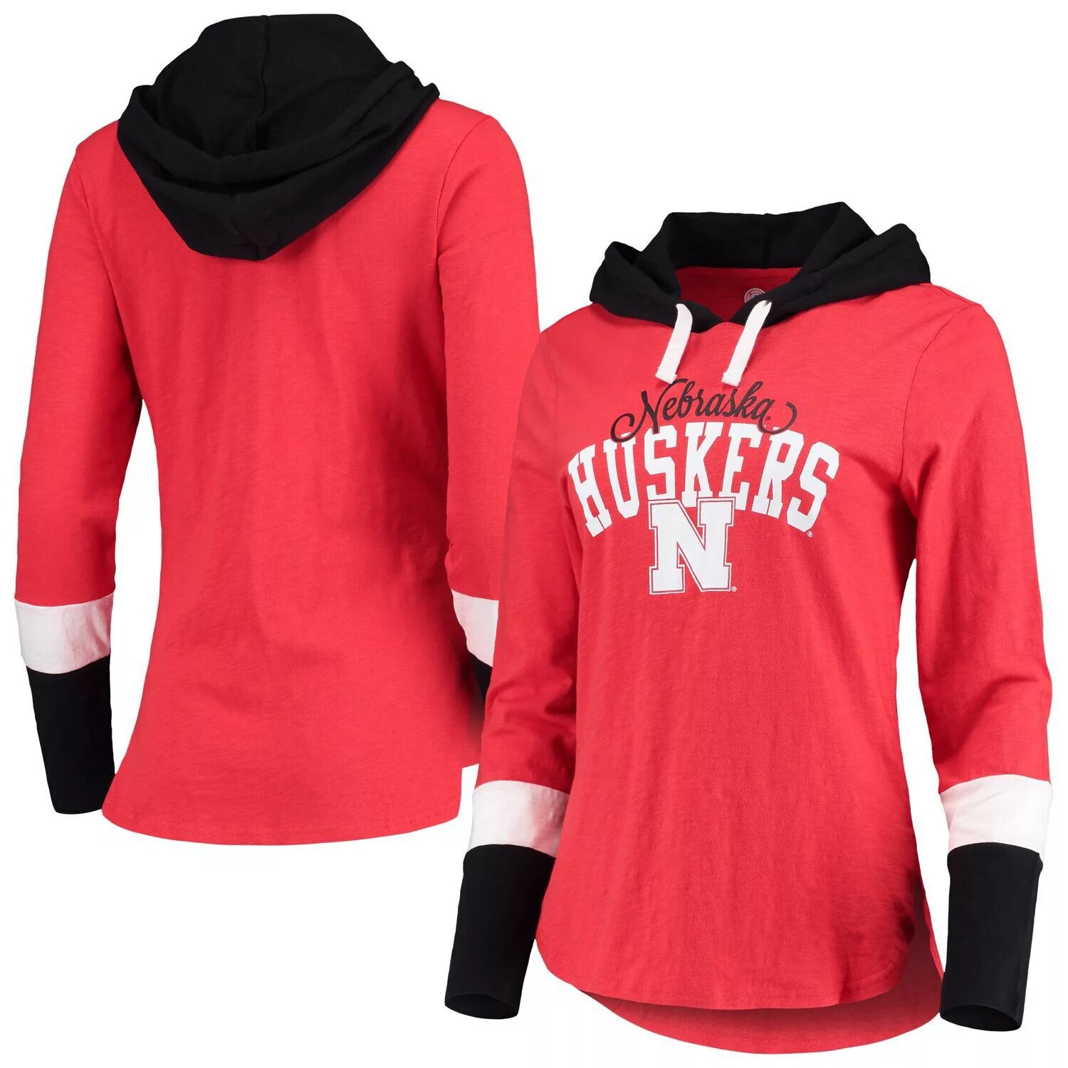 

Женская футболка G-III 4Her by Carl Banks Scarlet/Black Nebraska Huskers Passing Play с капюшоном и длинными рукавами G-III