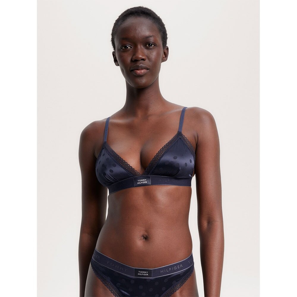 

Бюстгальтер Tommy Hilfiger Lace Trim Satin Unlined Triangle Bra, синий