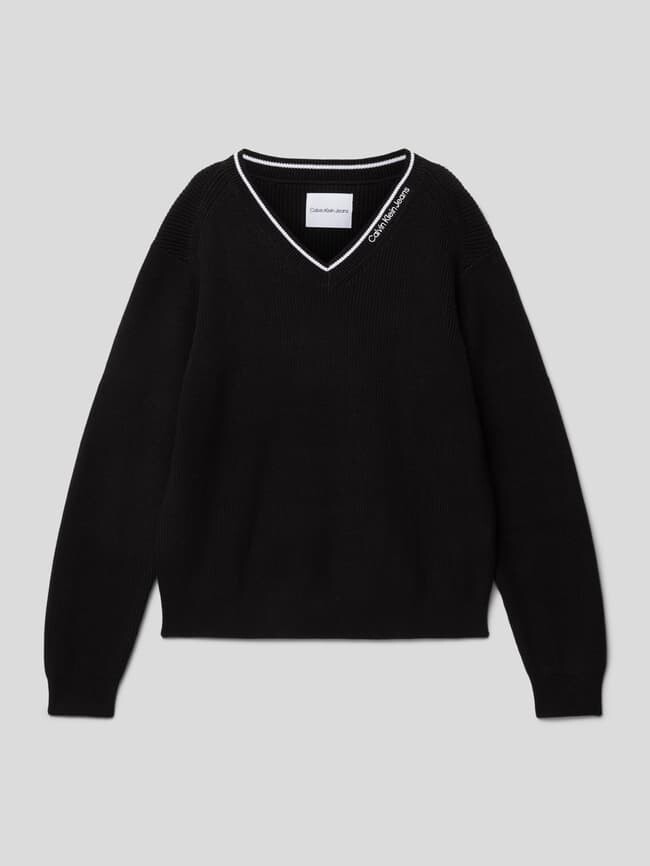 

Вязаный свитер с контрастными полосками Calvin Klein Jeans, черный