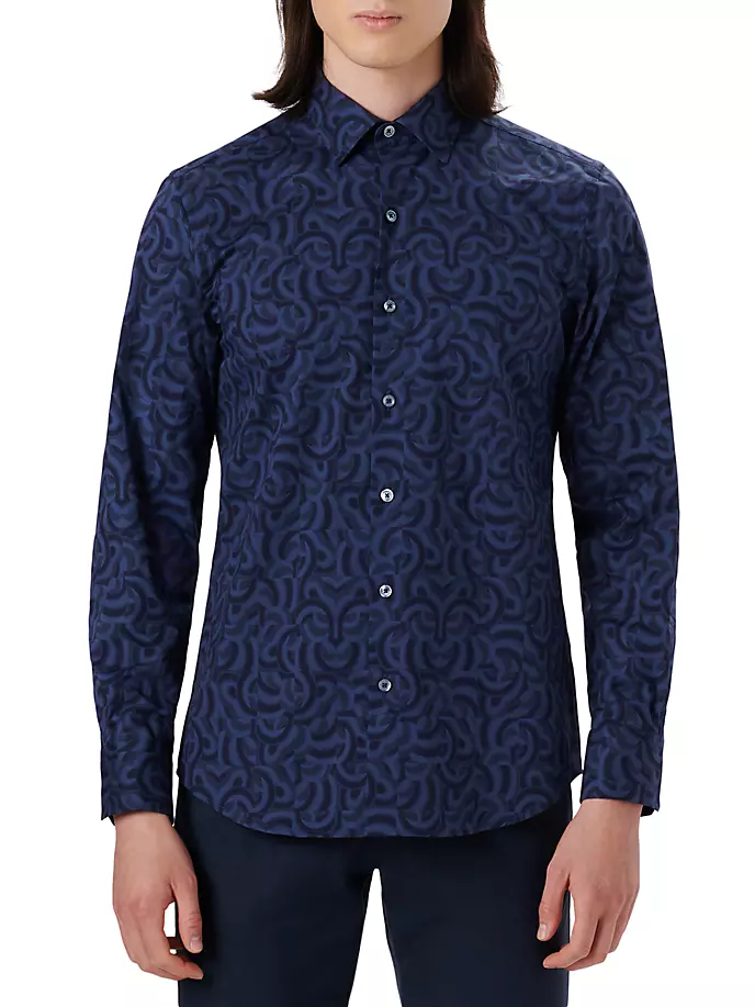Тканая рубашка в форме Джулиана Bugatchi, темно-синий цена и фото