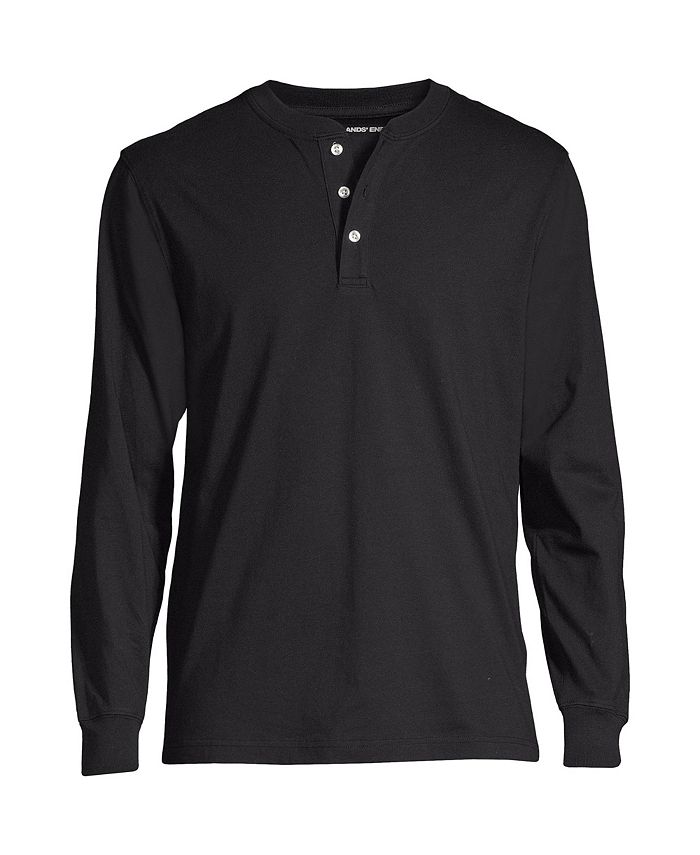 Мужская футболка на пуговицах Super-T с длинным рукавом Lands' End, черный уютная толстовка с капюшоном и длинными рукавами для девочек lands end серый