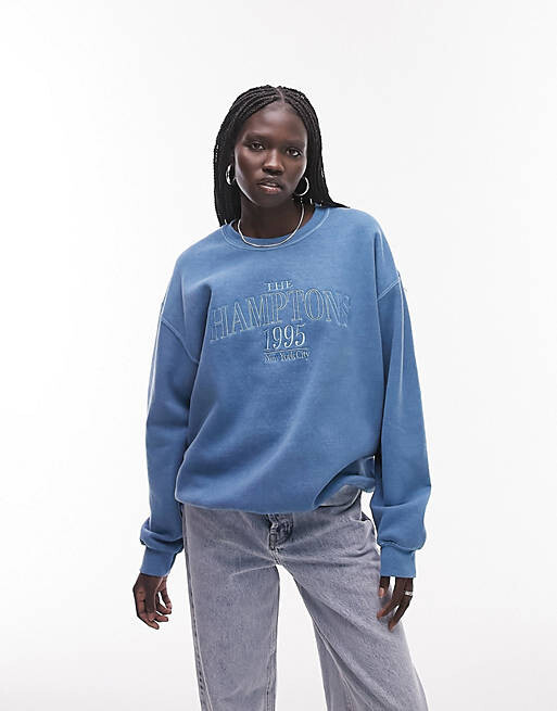 

Синие спортивные брюки Topshop Vintage Wash Hamptons