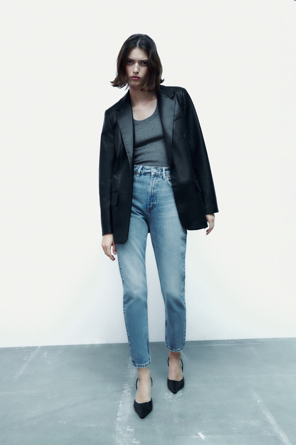 

Мужской пиджак из искусственной кожи Zara, черный