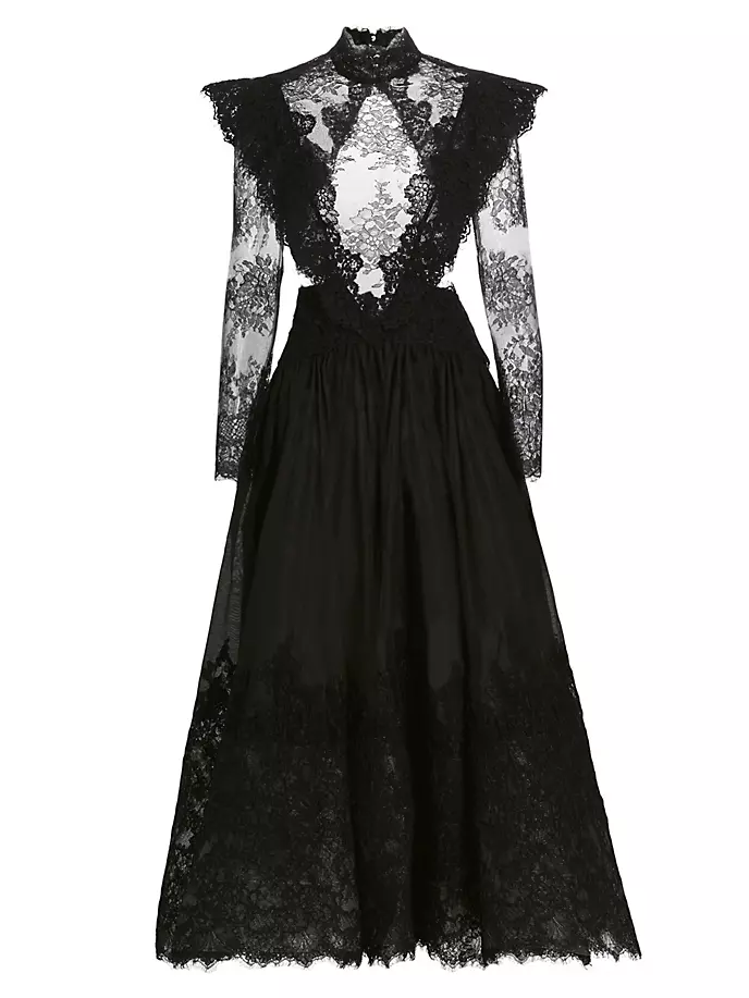 

Сенсорное кружевное платье с кокеткой Zimmermann, черный