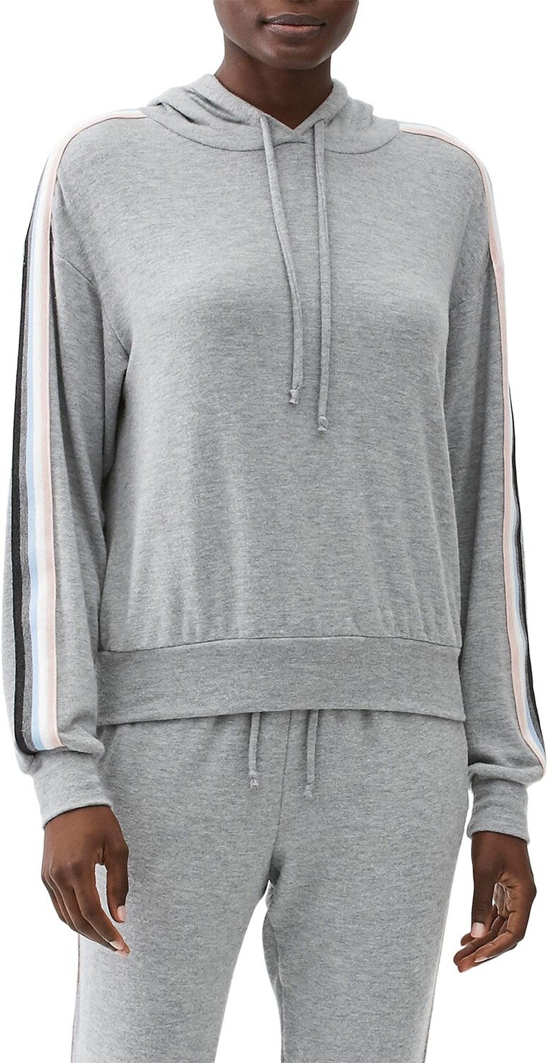

Худи Michael Stars Cat Madison Brushed Jersey Crop Hoodie with Stripe Trim, серый