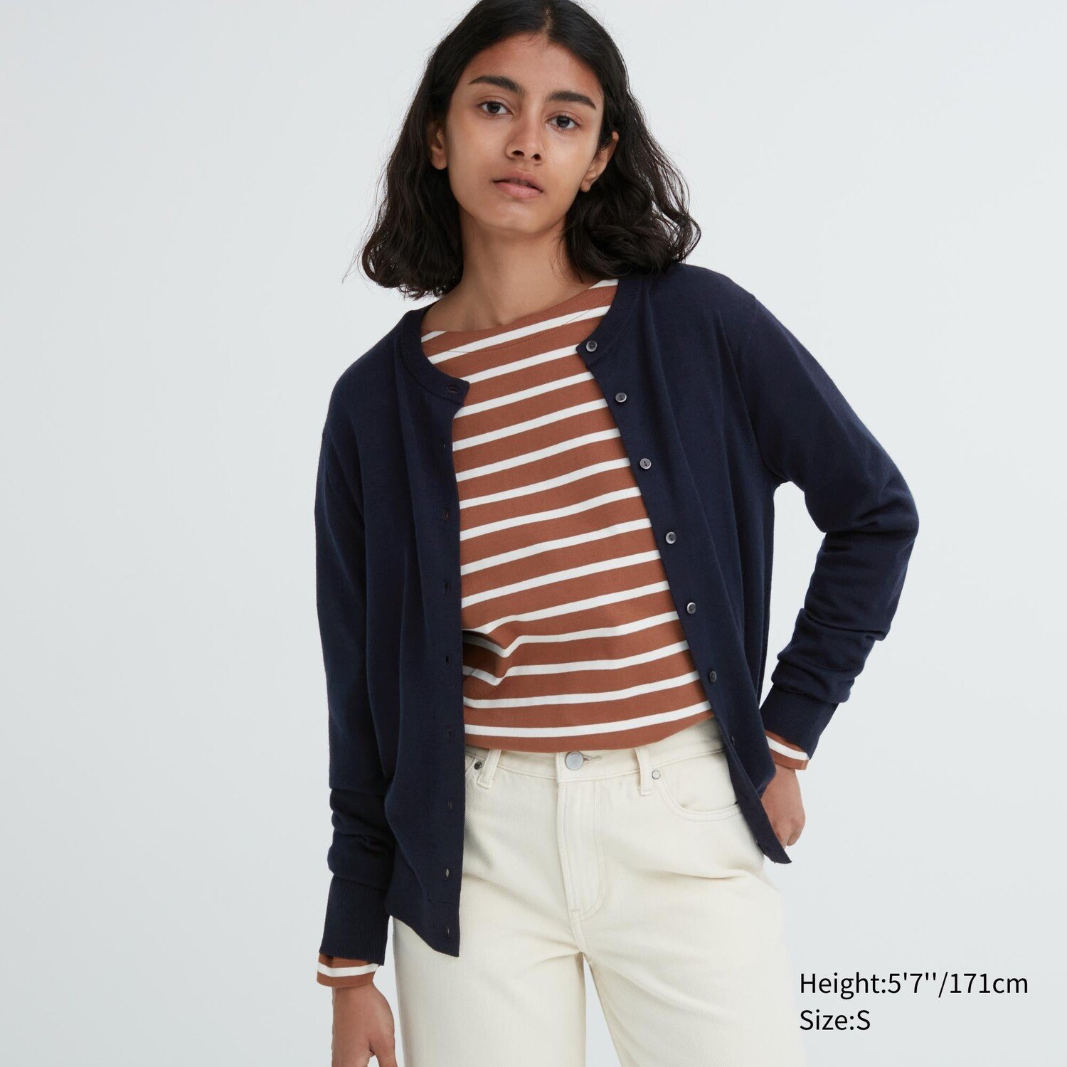

Кардиган Uniqlo женский шерстяной с круглым вырезом, темно-синий