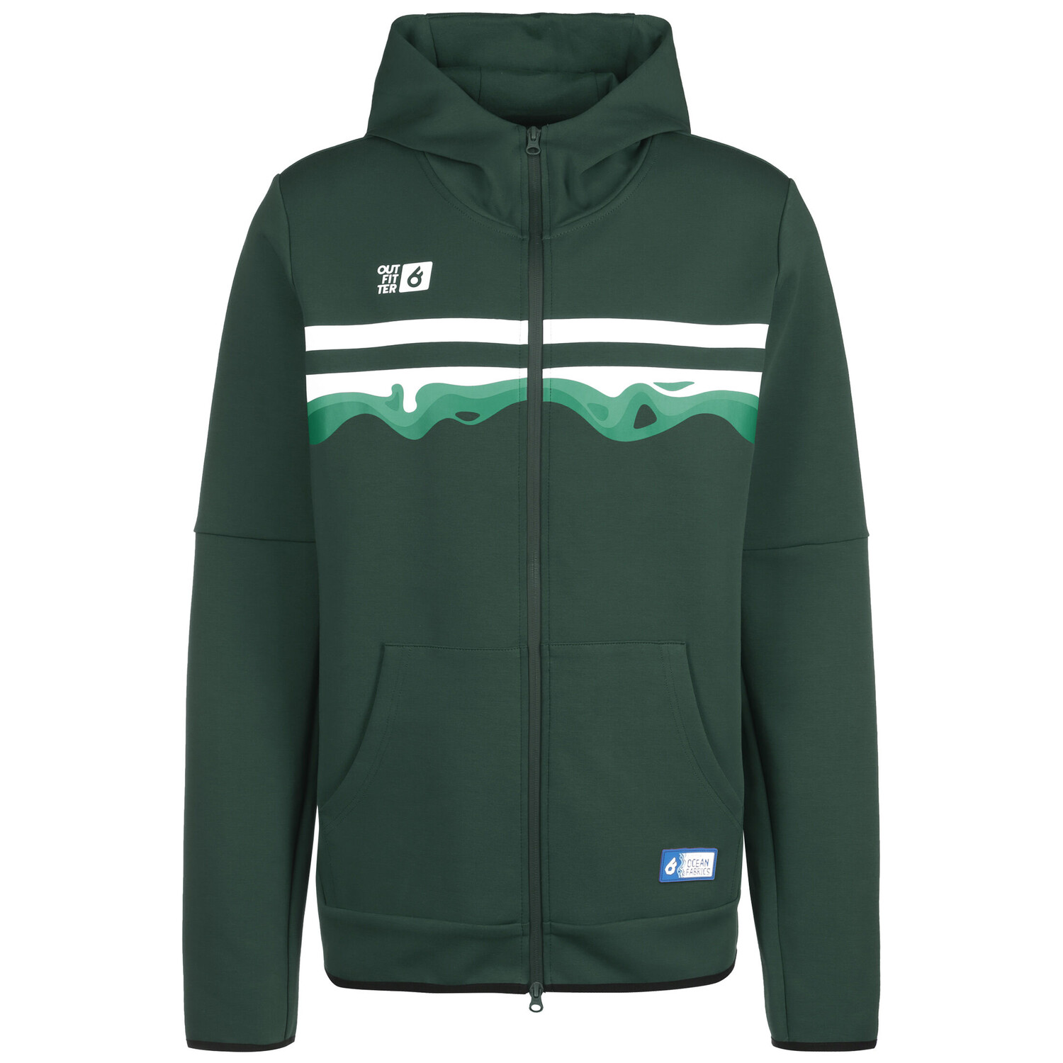 

Спортивная куртка OUTFITTER Kapuzenjacke OCEAN FABRICS TAHI, цвет dunkelgrün/weiß