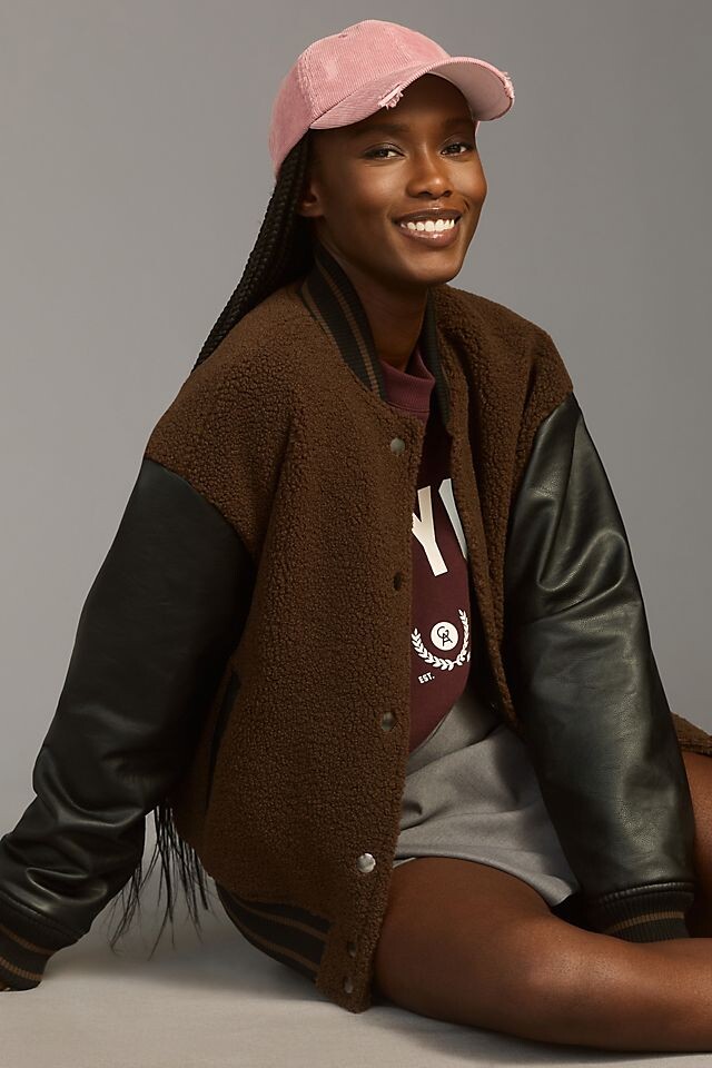 

Бомбер Anthropologie Sherpa университетский, коричневый