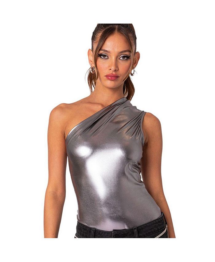 Женское боди Feona со сборками металлик Edikted, серебро цена и фото