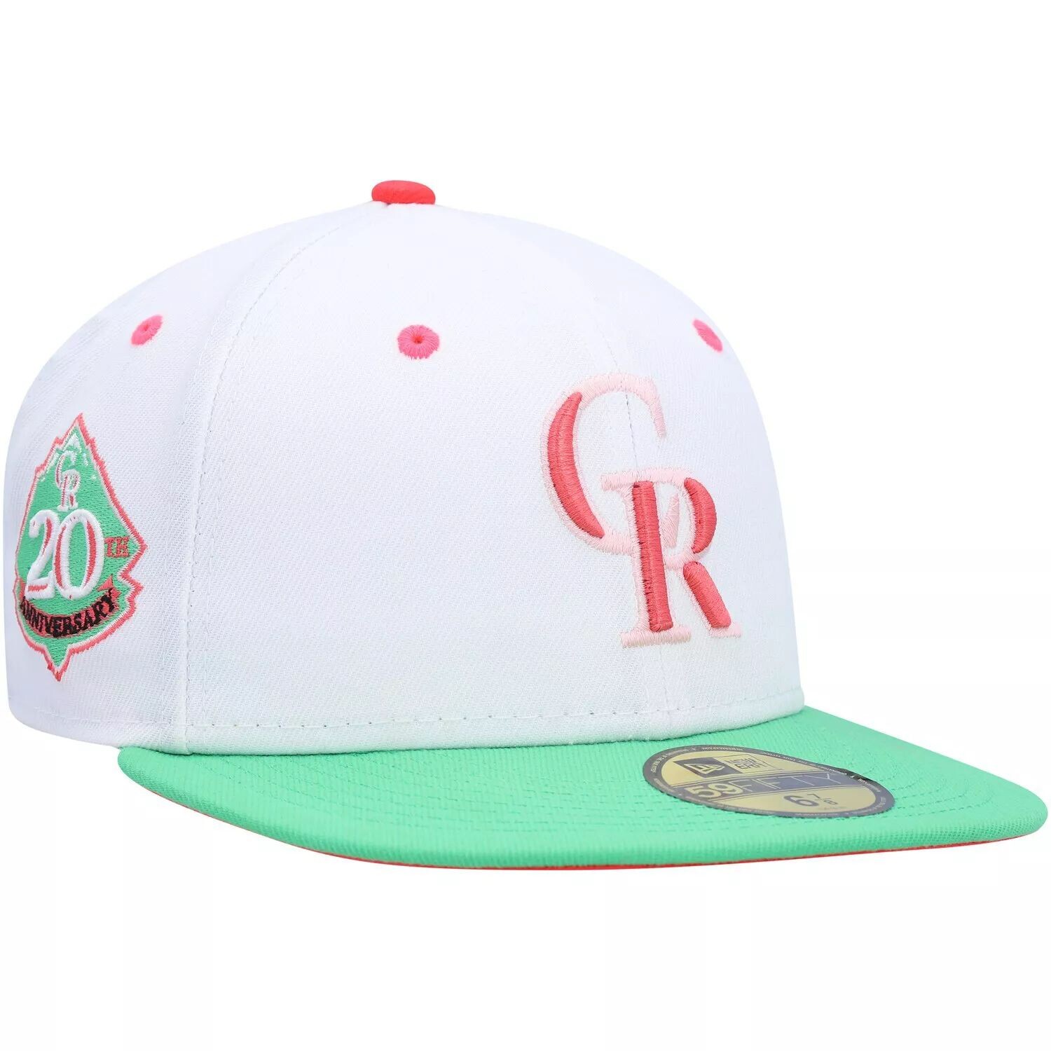

Мужская облегающая шляпа New Era белого/зеленого цвета Colorado Rockies 20th Anniversary Watermelon Lolli 59FIFTY