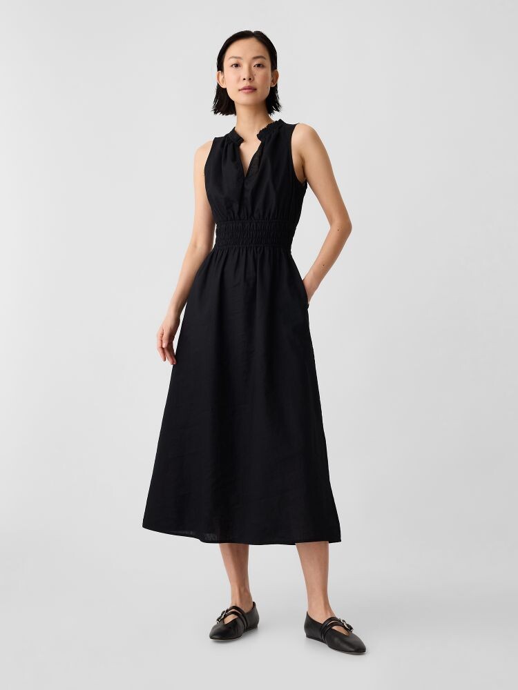 

Льняное платье макси Gap, черный