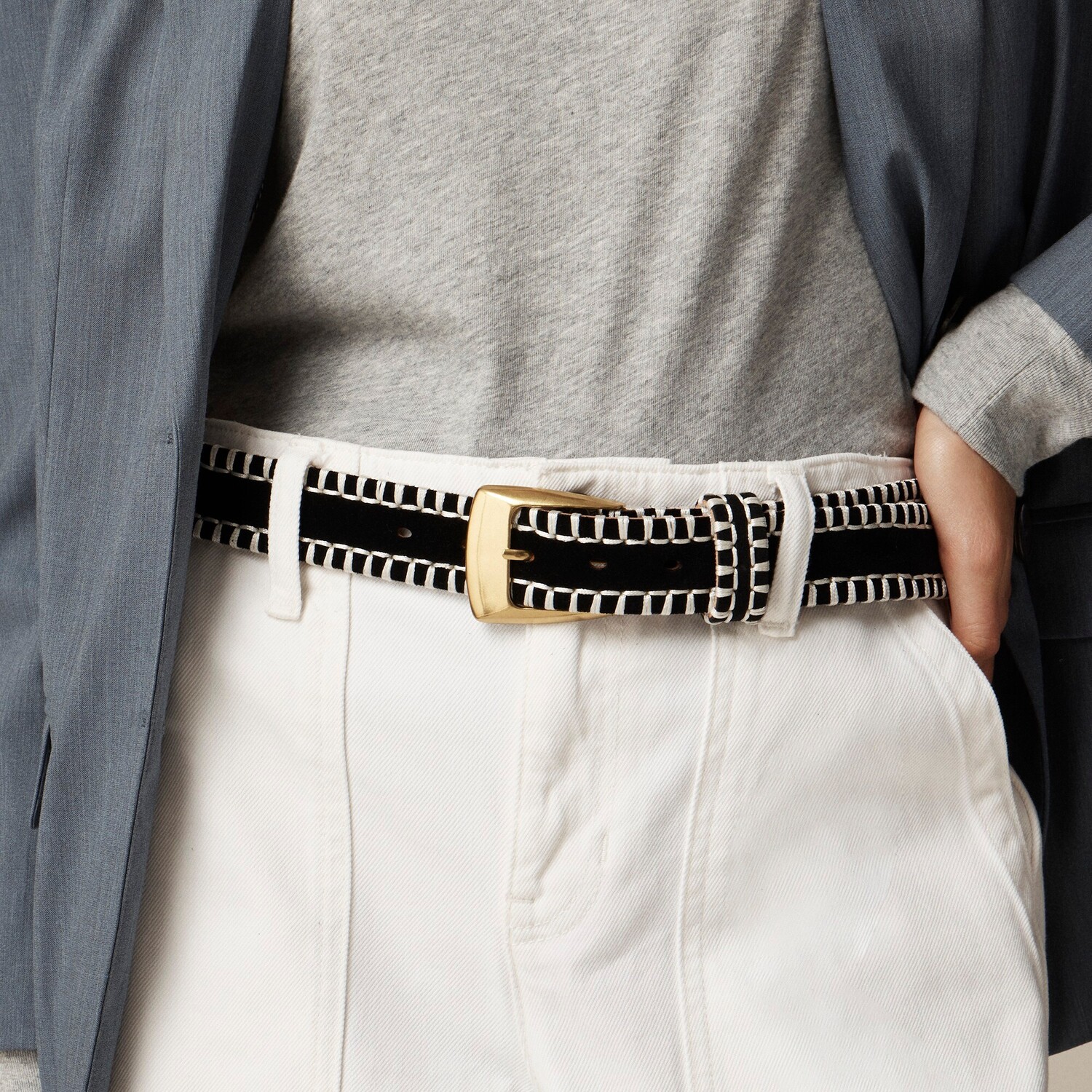 

Ремень Blanket-Stitch из замши J.Crew, черный