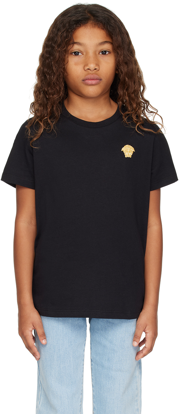 Детская черная футболка с изображением Медузы Versace, цвет Nero/Oro
