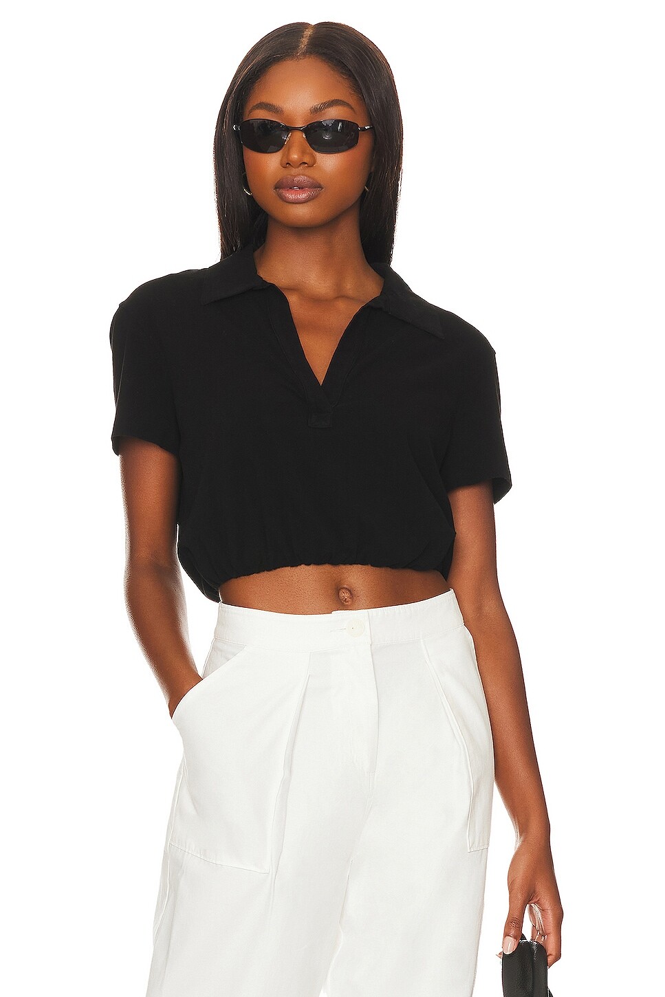 Футболка The Range Sueded Jersey Bubble Cropped Polo, цвет Jet Black