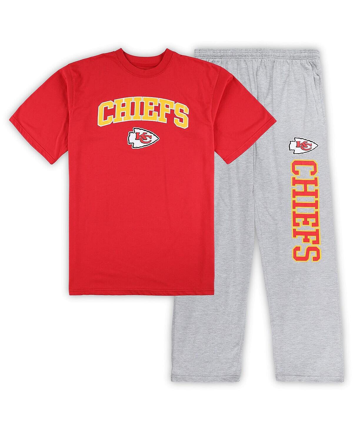 

Мужской комплект для сна из красной футболки Kansas City Chiefs Big and Tall и пижамных штанов цвета Хизер-Серый Concepts Sport