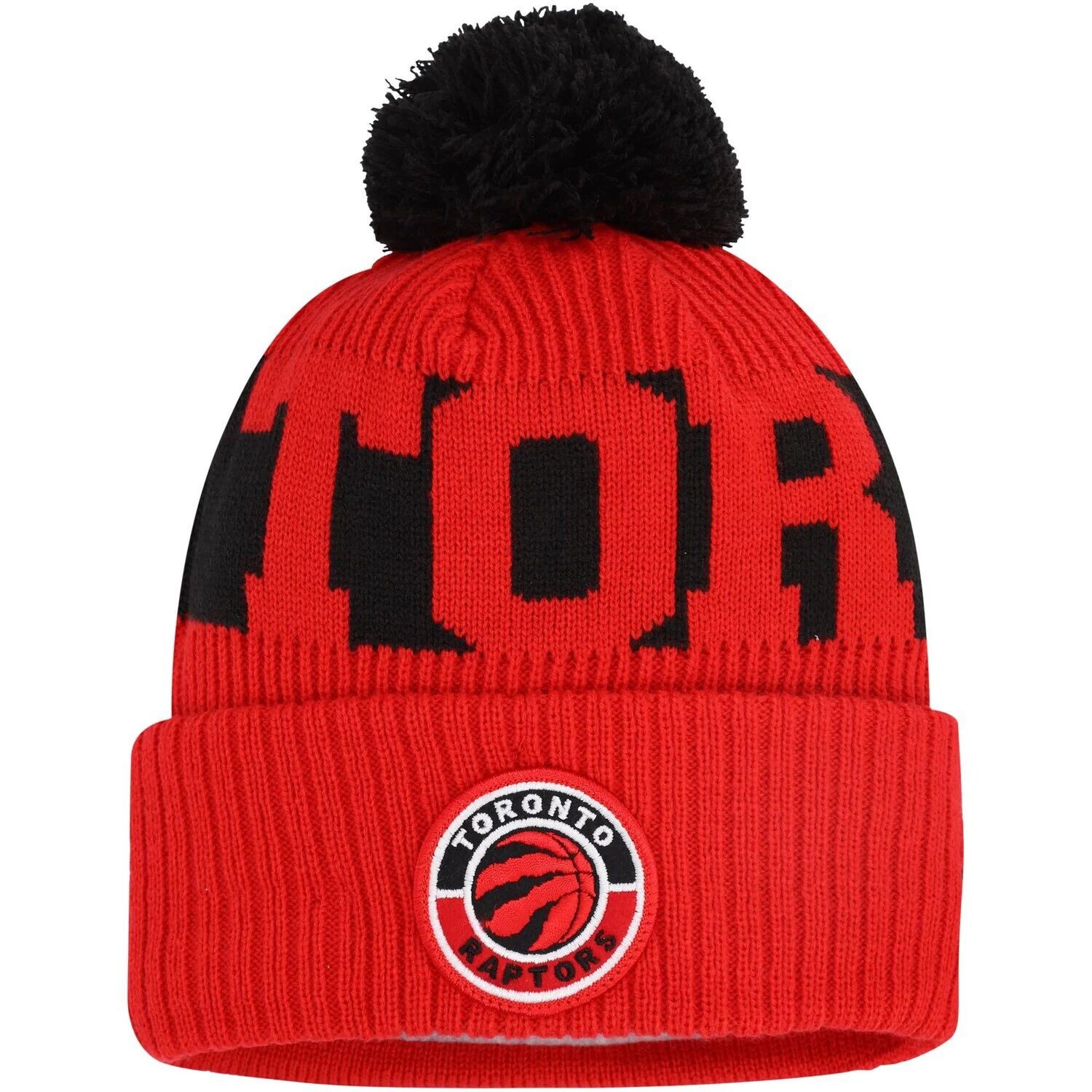 

Мужская красная вязаная шапка New Era Toronto Raptors Sport с логотипом, манжетами и помпоном