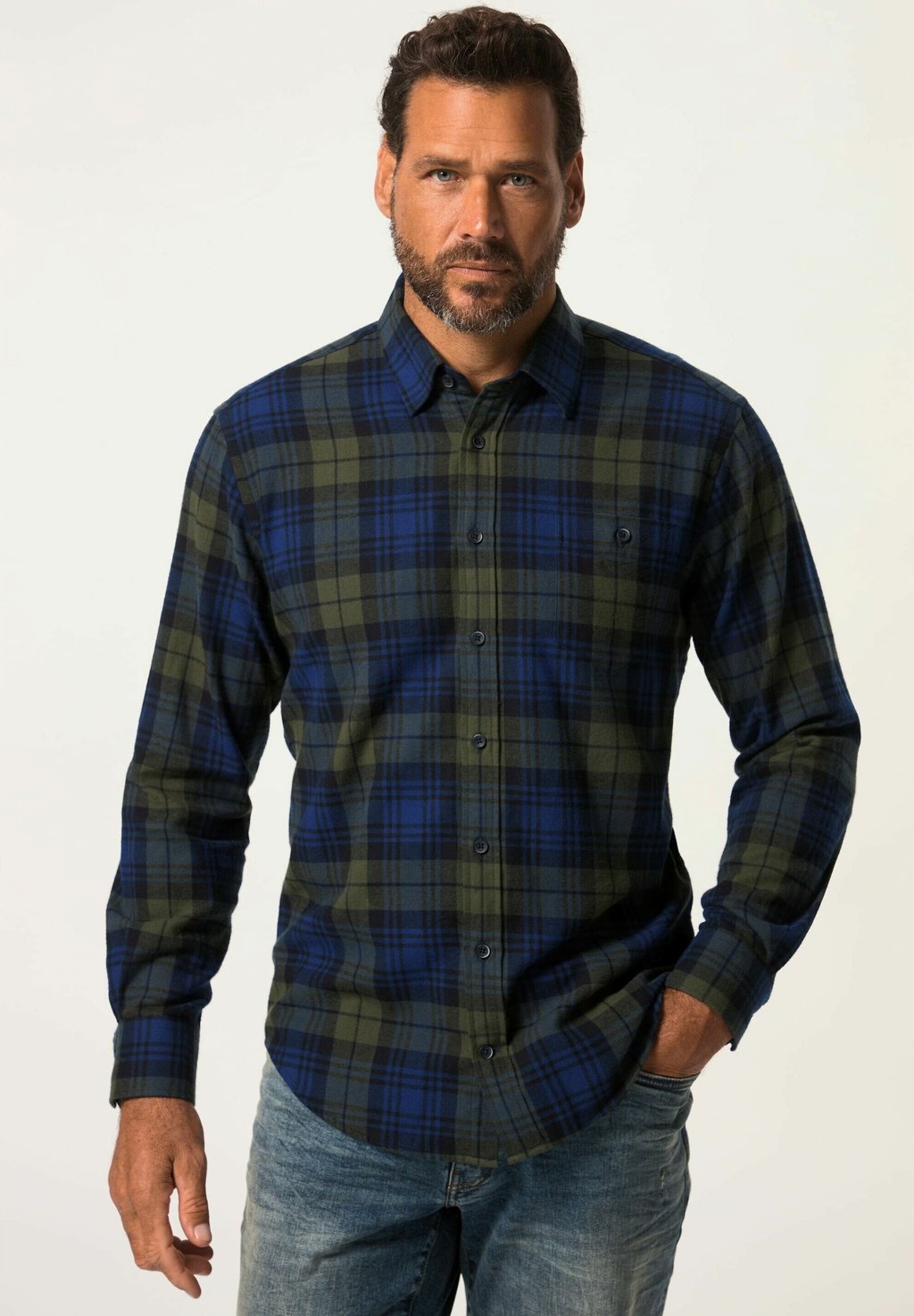 Рубашка KARO LANGARM, BUTTON DOWN KRAGEN MODERN FIT BIS 8 XL JP1880, цвет tiefblau