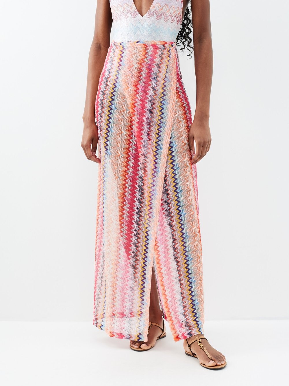 

Юбка макси с зигзагообразным запахом спереди Missoni, мультиколор