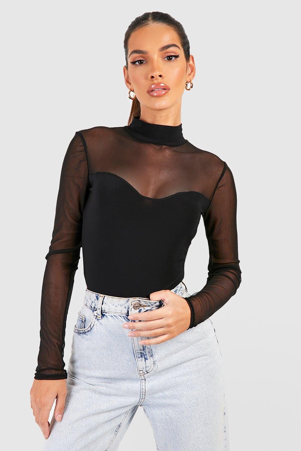 

Боди с сеточным бюллетком Boohoo, черный