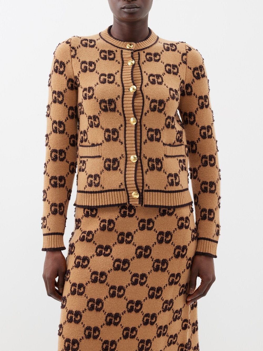 

Кардиган из шерсти с жаккардовым узором gg Gucci, бежевый